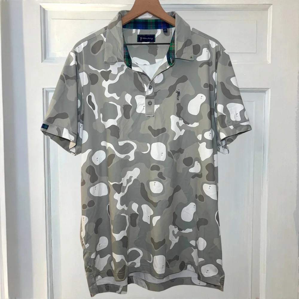 William Murray Camo Golf Polo Men L Gray Course all over Print Performance Shirt - Picture 4 of 9